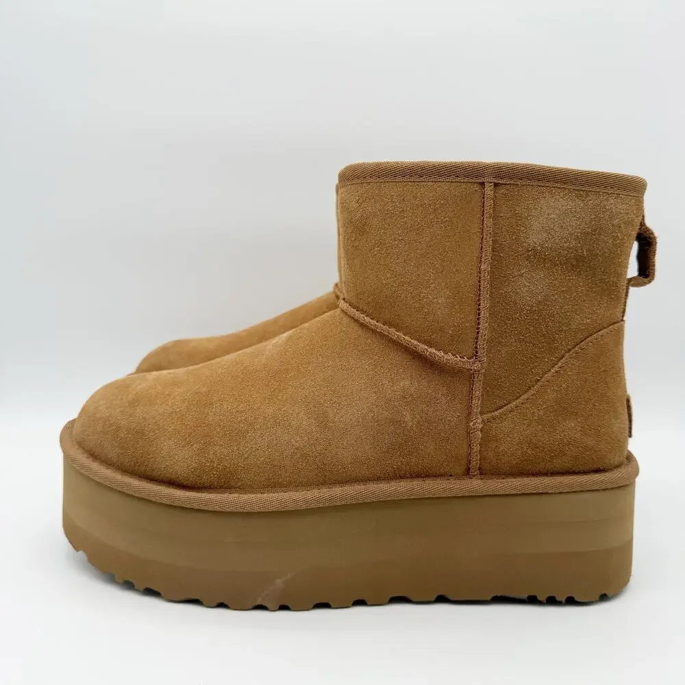 UGG Womens Classic Mini Platform Bootie US 9 EU 40 Chestnut Suede EUC